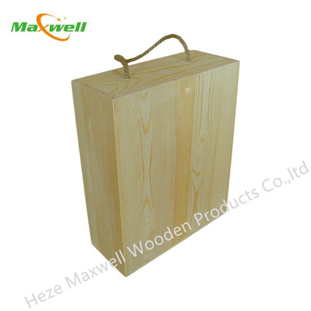 Wood Wine Box with silding lid for 2 bottles