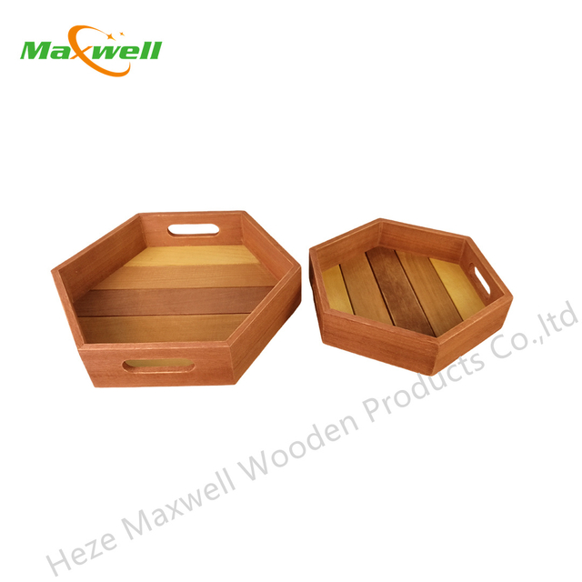 Wood Hexagon Serving Tray-Planked Bottom
