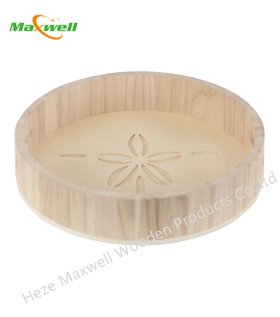 Wood Round Serving Tray bottom craved flower
