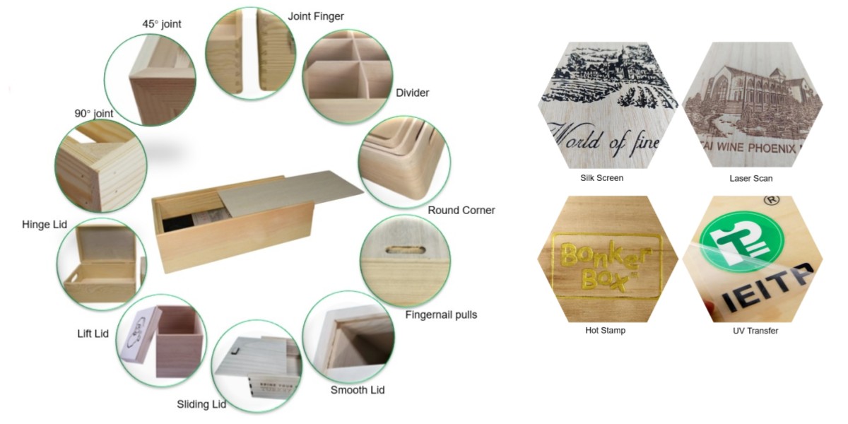 Wood Wine Box Featrue and logo printing