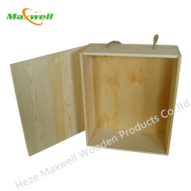Wood Wine Box with silding lid for 2 bottles