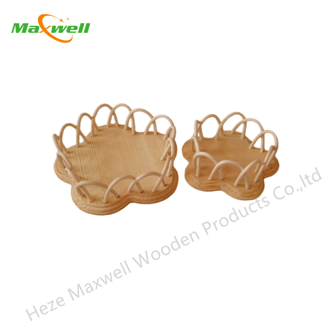 Wood Flower Serving Tray-Rattan Edges