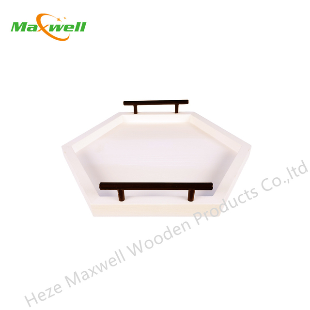 White Hexagon Serving Tray with Metal Handles
