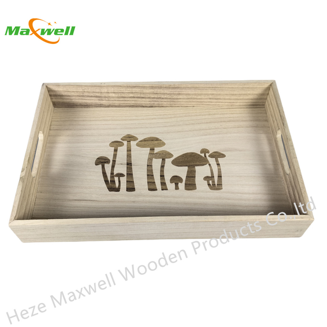 Wood Serving Tray-Mushrooms