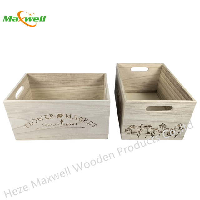 Wood Storage Crate-Flowers