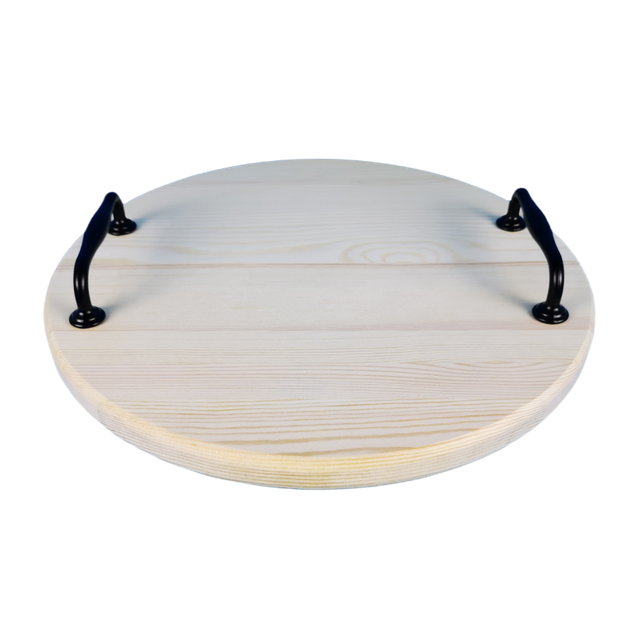Wood Serving Tray with Metal Handles