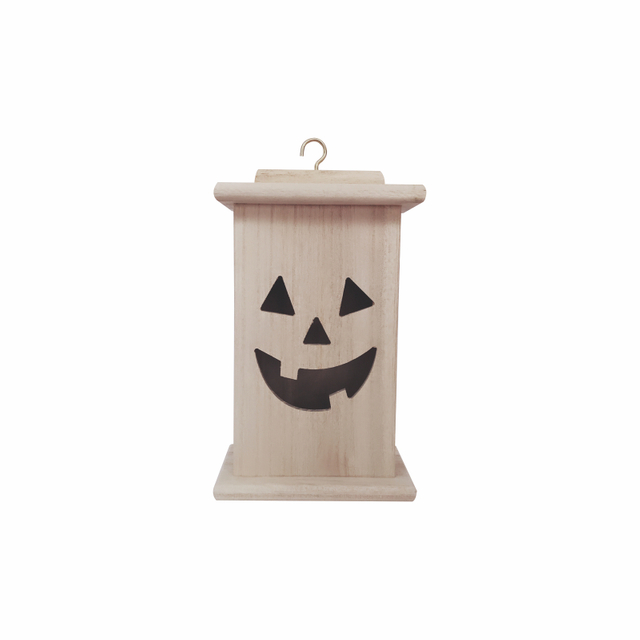 WOOD LED LANTERN HAPPY FACE