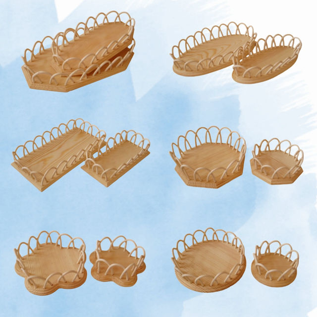 Rattan Edges Wood Serving Tray