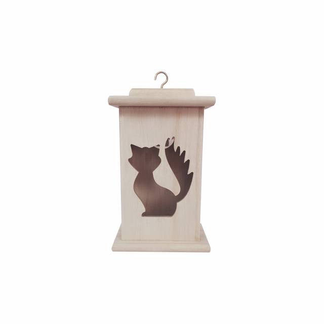 WOOD LED LANTERN CAT